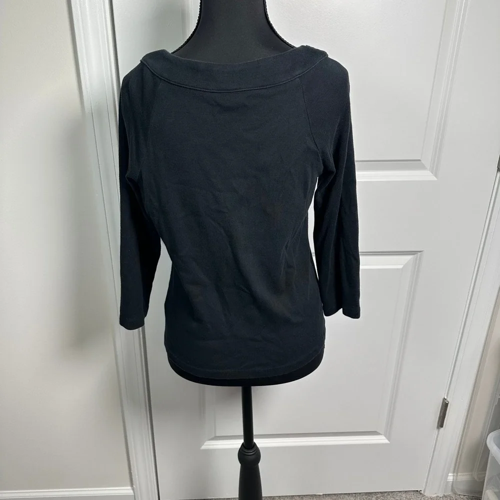 Rafaella‎ Black 3/4 Sleeve Crew Neck Top with Ring Detail Women's Size M - Picture 3 of 12